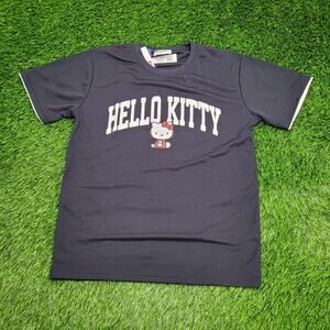 Sanrio Hello-Kitty Shirt Womens L/XL 20x26 Navy-Blue Arch Spellout